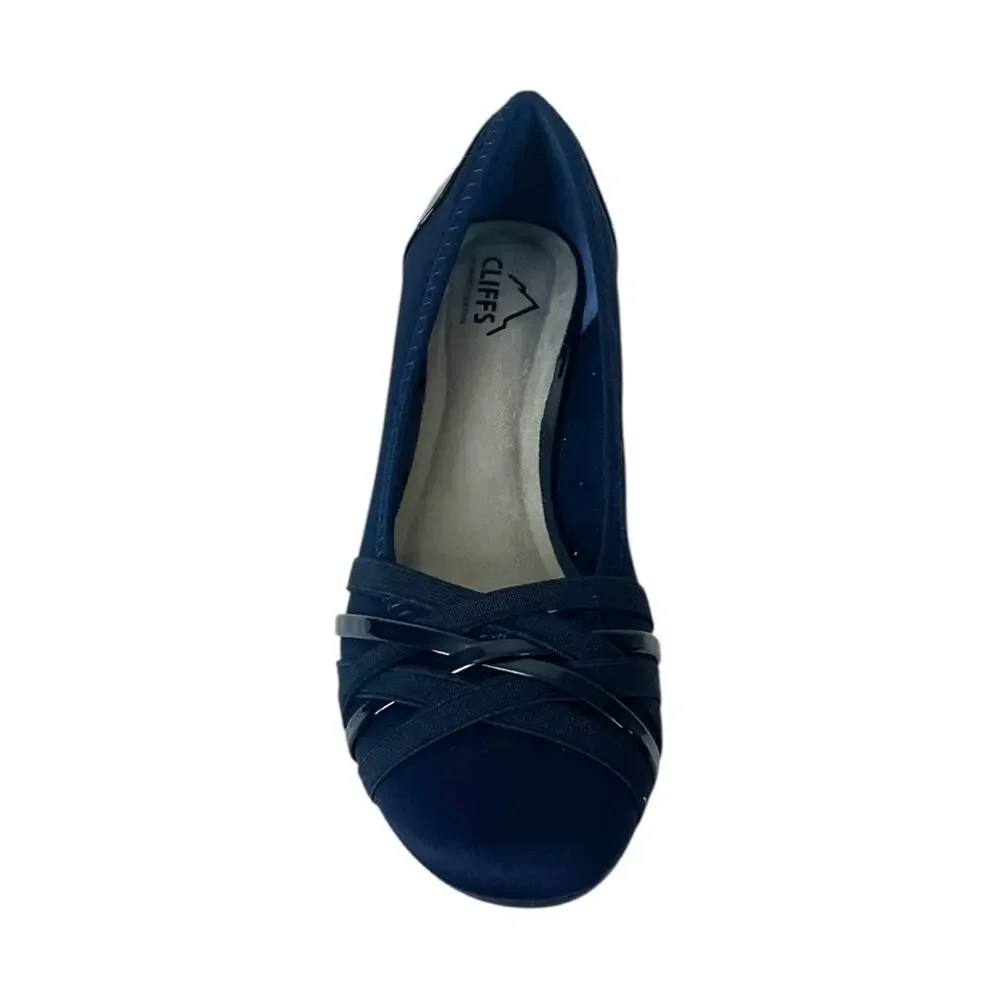 Cliffs New Bowie Wedge Slip On Non Slip Sole Round Toe Navy Blue Women’s Size 8M